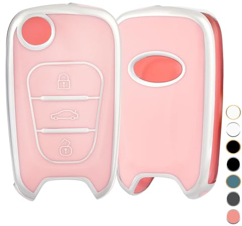 OFF WE GO Autoschlüssel Hülle Schlüsselhülle Cover für Hyundai i30 i20 i10 ix20 ix35 Schlüsselcover Schlüsselbox für Kia Sportage Ceed Soul Rio Picanto Venga TPU Schlüssel Schutz Gehäuse, Rosa Silber