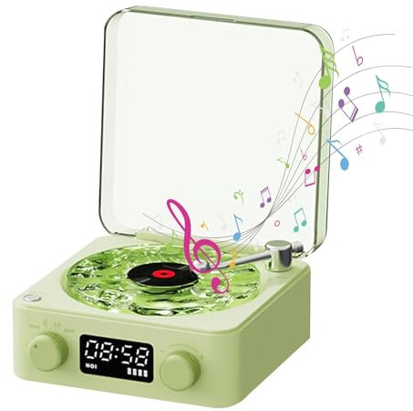 The Waves Vinyl Record Player, Retro Turntable Speake with 4 Sounds of Nature and RGB Light, Bluetooth Vinyl Record Player Waves, Support TF Card (Green)