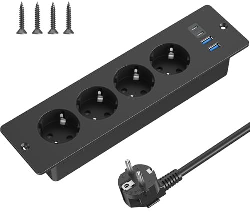 Presa da tavolo a scomparsa con 2 porte USB C e 2 USB-A, 4 prese da incasso con cavo da 2 m, presa da tavolo multipla per tavolo da conferenza, divano (nero)