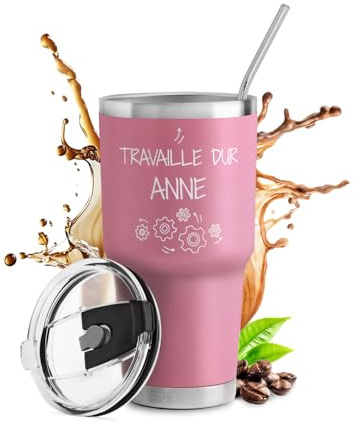 Maverton Mug Isotherme Personnalisable Rose en Acier Inoxydable 800ml | Gobelet Isotherme avec Paille et Brosse de Nettoyage, Mug Collegue, Cadeau Collegue de Travail Femme Accro au travail
