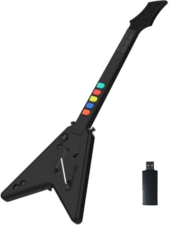 DOYO Wireless Gitarrencontroller für PC/PS3/PS4, kompatibel mit Guitar Hero 3/4/5 und Rock Band 1/2 inklusive verstellbarem Tragegurt kabellose Spielgitarre（Schwarz）
