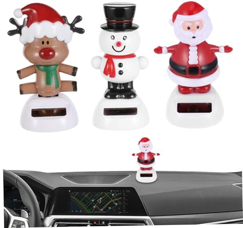 3pcs Figurines de Danse Solaire, Dancing Santa Solar Christmas Dancing Toys for Dash Toard Accessories, Shaking Head Dancing Santa des Panta Desk Toys pour Les Ornements de Voiture de Noël