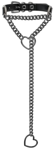 ADEMISHIA Collier en cuir noir artisanal pour femmes, style punk gothique avec cœur, O-ring, chaîne coulissante, longue chaîne avec boucle réglable, taille unique, Cuir, Pas de gemme