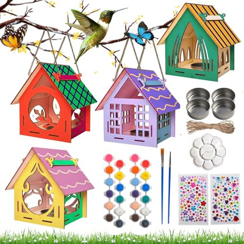 Shinybox Vogelhaus Bausatz Kinder Holz, 4 Stück 3D DIY Vogelhaus für Kinder, Holz zu Bauen und Malen, DIY Bausatz, Spielzeug Geschenk für Jungen Mädchen