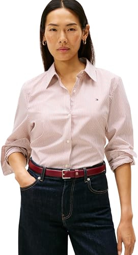 Tommy Hilfiger Camisa Mujer Poplin Regular con Cuello francés, Rojo (Hugh STP/Regatta Red), 36