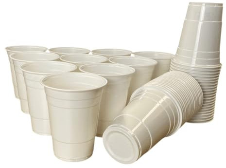 wildvival 50x Weiße Party-Becher – Robuste Plastikbecher für jeden Anlass – 16 oz (473 ml) – Ideal für Partys, Picknicks und mehr
