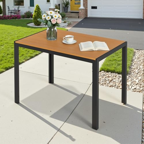 Clevich Mesa de jardín 110x70 cm de Aluminio y WPC - Tabla para balcón Resistente a la Intemperie, Calor y Condiciones climáticas para terraza y Exterior