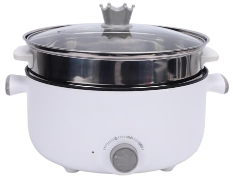 Hot Pot Electric with Steamer Hot Pots Pot with Steaming Basket Multifunctional Non Stick Electric Skillet Electric Cooker with Power Control for Cooking Stewing Steaming Hot Pot (US Plug)