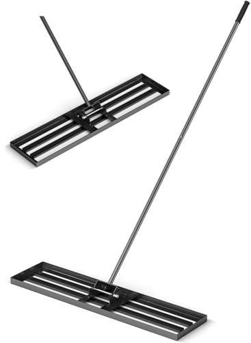 BCSRVCE Rastrillo nivelador de césped de 30/36/42 x 10, de Acero Revestido con Mango Largo de 77, Herramienta para nivelar el Suelo de Campos de Golf (42 x 10, Negro)