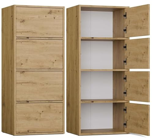 BDW Alma Commode Moderne avec 4 Portes, 50 x 119 x 40 cm, pour Chambre d'enfant, Salon, Couloir, système Tip-on - Chêne Artisan