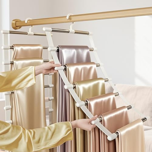 7 in 1 Acciaio Inossidabile Grucce Pantaloni, Appendiabiti Salvaspazio 2 Pezzi, Grucce Pantaloni Pieghevole, Appendini Per Pantaloni, Gonne, Cravatte, Foulard, Armadio, Gruccia Pantaloni