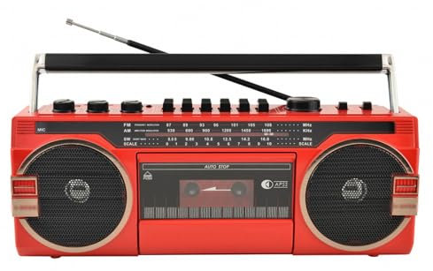 Reproductor de casete portátil Boombox, grabadora multifunción vintage con batería integrada, reproductor de MP3 TF/Bluetooth, estilo clásico de los años 80