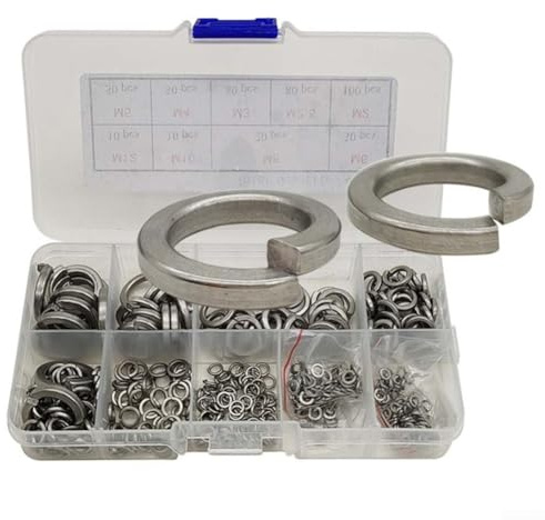 Lot de 430 rondelles à ressort en acier inoxydable 304 M2-M12 - Combinaison de 430 pièces à ressort ouvertes pour la fixation de boulons dans les industries du matériel électronique mécanique