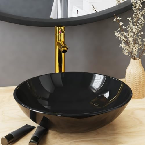 Générique Lavabo de Bain avec Robinet et Drain à Poussoir Verre trempé,Quincaillerie,Plomberie,Équipements sanitaires,Éviers & lavabos,Lavabos,Noir,8.08 KG,3098451