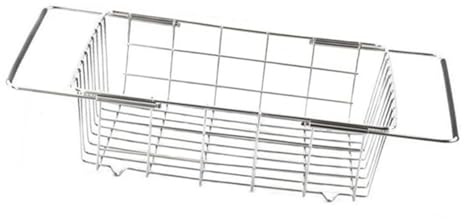 Scolapiatti in acciaio – Cestello di scarico telescopico per lavello da cucina, antiruggine e regolabile | Scolapiatti con grande capacità, inserto lavello per organizzazione cucina