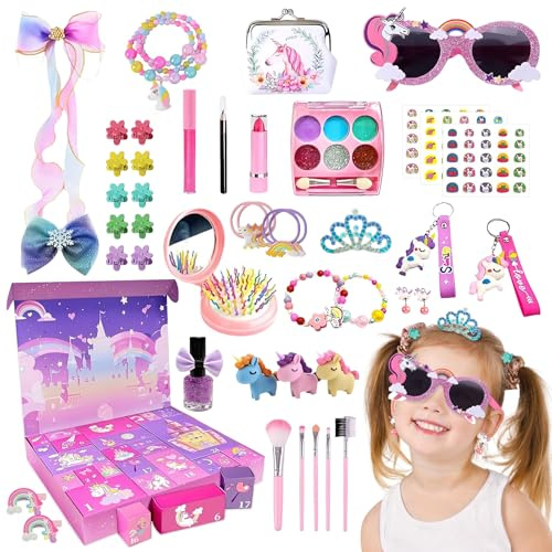 Calendrier de l'avent Fille, 24 Cadeau Surprise de Noël, Calendrier de Noël à Rebours Licorne, avec Accessoires Licorne, Bijoux de Cheveux Jouets, Cadeau de Noël Parfait pour Fille