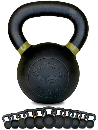 Diamond [Kettlebell Ghisa Pro 4–36 Kg] Peso In Ghisa Nera Opaca, Maniglia Grip 25–38 Mm, Pesi Per Cross Training, Allenamento Funzionale E Forza, Home Gym E Palestra (18 Kg)