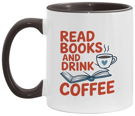 IVISION LEARNING LTD Read Book And Drink Coffee Retro Two-Tone Accent Ceramic Mugs, Drinking Cups, 11oz 15oz