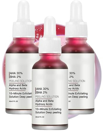 Fruchtsäurepeeling Gesicht, Chemisches Peeling Gesicht, BHA Peeling Serum für Gentle Exfoliating, Porenreiniger, Feuchtigkeitsspendend und Aufhellung, Reduzieren Sie feine Linien und Falten (30ml, 3)