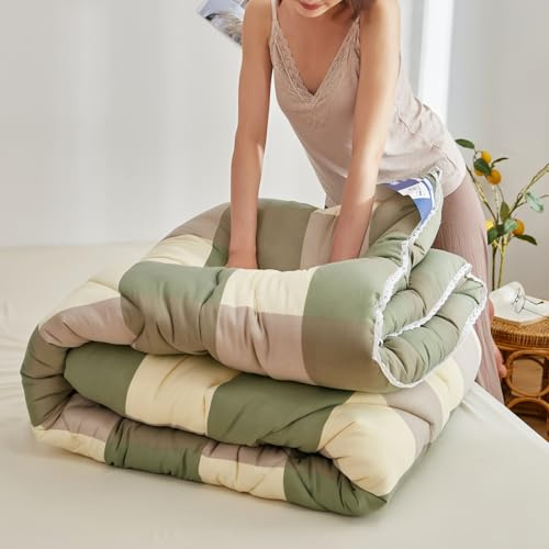 Odot Edredón Invierno Cama 150 180, Edredon Nordico Sin Funda Invierno Reversible Acolchado para Cama Ligera y Respirable Manta de Suave para Días Frío (Cuadros Verdes,150x200cm)