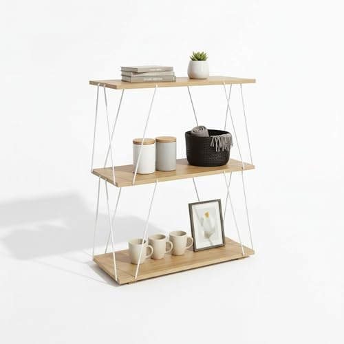 INDE MOBLEKIT | Estantería 3 Baldas de Madera y Metal Blanco 60x30x71.2 cm, Estantería Baja Moderna con Acabado Mate, Mueble Almacenaje Multiusos para Libros, Salón, Cocina o Dormitorio