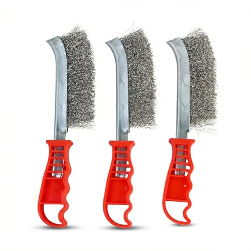 Heavy Duty Wire Brush Set for Cleaning Rust, 3 Pcs Stainless Steel and Brass Wire Brushes with Ergonomic Plastic Handle, 23.5cm Handled Wires Brush for Metal, Wood, and Paint Removal