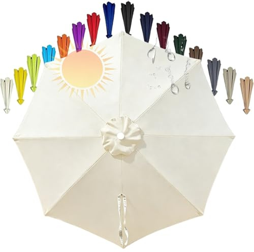 Miecoae Sonnenschirmbezug, 6/8 Streben Sonnenschirm Ersatzbezug, Terrassenschirm Bespannung Sonnenschirm Bezug Gartenschirm Stoff Ersatz Stoffbezug für Hof, Strand, Pool