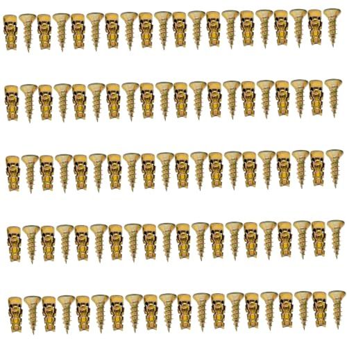 Spreizdübel und Schrauben, 50er Set, Wandanker für Scharniere, Holz, Fliesen, Stein, goldfarbenes, verzinktes Eisen, 6 x 14 mm