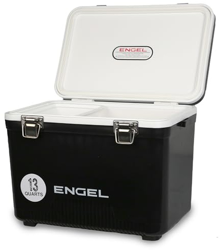 ENGEL Cooler Box 12.3 L - Leak-Proof, Drybox Cooler for Camping, Fishing, Hiking,Picnic - Mini Ice Boxes for 15 Cans, 38 x 25.4 x 28.5 CM - Small Cool Box for Drinks and Food in Black