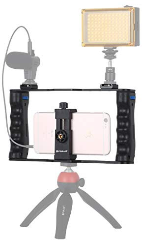 PULUZ Handy-Halterung für Live-Broadcast-Smartphone-Halterung für Videoaufnahmen, Filmemachen, Aufnahmegriff, Stabilisator für iPhone, Galaxy, Huawei, Xiaomi, HTC, LG, Google und andere Smartphones