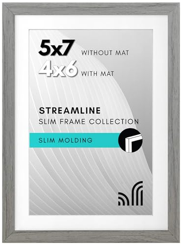 Americanflat 7x5 Photo Frame in Grey - Thin Border 6x4 Photo Frame with Mount or 7x5 Frame Without Mount - Picture Frame with Shatter-Resistant Glass and Easel for Wall and Tabletop Display