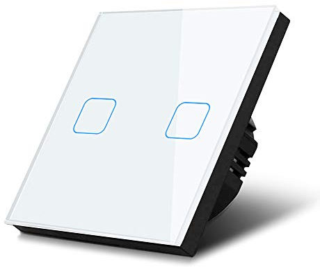 Maclean EnergyMCE703W Interrupteur tactile double verre blanc avec bouton carré dimensions 86x86 mm avec éclairage des boutons (MCE703W)