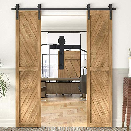 WINSOON 6.6FT/200CM Double Sliding Door Track Kit Barn for 2×50CM Door | Wood Sliding Door Track System , Sturdy and Smoothly, Easy to Install