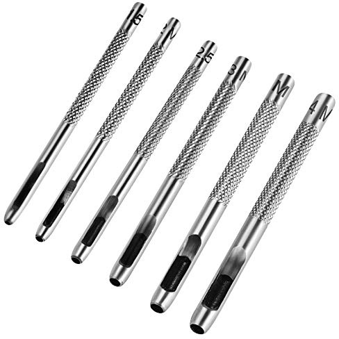 Leather Hole Punch Set for Belts, Watch Bands and Leather Crafts, Heavy Duty 6-Piece Hollow Punch Set with Sizes 1/16, 5/64, 3/32, 1/8, 9/64 and 5/32 Inch
