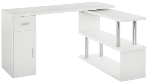 homcom Moderner Eck-Schreibtisch aus Holz mit Schublade, Schrank und Regal, für Büro und Zuhause, Weiß