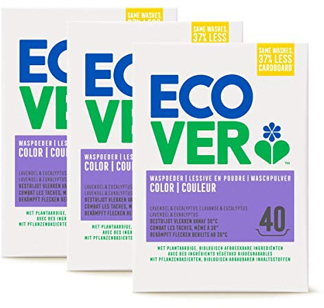 Ecover Waschmittel, Pulver, Farbe Lavendel, natürliche Herkunft, umweltfreundlich/sanft für Ihre Haut, für Wäsche, 3 x 3 kg, Weiß, 9000 g