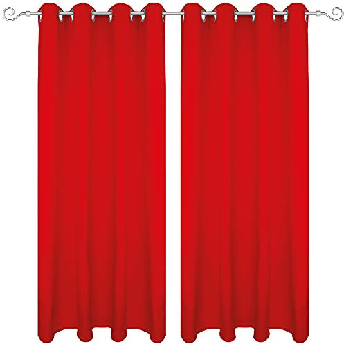 Bestgoodies Gardine mit Ösen 140x245 cm (Breite x Länge) in Rot, blickdichter Vorhang, Ösenvorhang in vielen Variationen