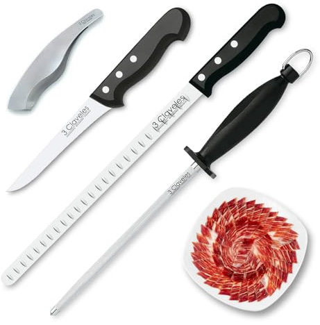 Jeu de couteaux professionnels 3 Claveles sélection Master Chef, jambon alvéolé 29 cm et accessoires (ESSENTIAL2)