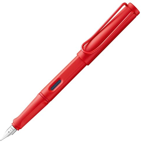 Lamy safari strawberry Füller - Füllhalter mit ergonomischem Griff & polierter Stahlfeder in Strichbreite F - robuster ASA-Kunststoff - inkl. Tintenpatrone T 10 blau - Rechtshänder