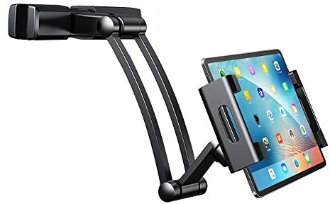 Tablet Halterung Auto, ipad Halterung Auto, Kompatibel mit 5,27-10,24 Zoll Telefon oder Tablet, Einstellbarer Abstand, Betrachtungswinkel, drehbarer Bildschirm, Werkstoff Metall