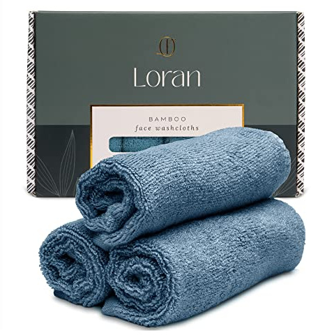 Loran Tidal Blue Facial Washcloths Set of 6 Soft Cloths 10” x 10” 100% Viscose Derived from Bamboo Spa-Like Feel Silky Face Cloth for Skin Cleansing