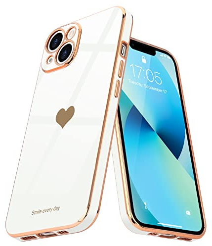 Teageo Hülle für iPhone 13 Mini Stoßfest Frau Herzmuster, Weiß | Mädchen Stilvoll Galvanisierte Schutzhülle Weich TPU Phone Case
