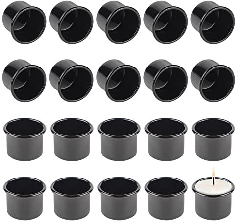 Kerzenhalter Stabkerze, Tikplus 20 Stück Kleine Stabkerzen Aluminium, Runden DIY Kerzentülle Kerzenständer Kerzeneinsätze für Hochzeit Geburtstag Tischdeko (Schwarz)
