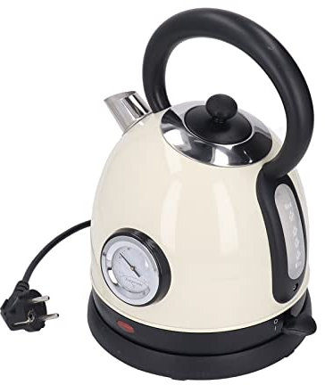 Hervidor Eléctrico de 1,8L, con Base de 360°, Termómetro e Interruptor Indicador, Ebullición Rápida, Protección contra La Ebullición en Seco, Hervidor de Agua Retro para Preparar Té, Café(Blanco)