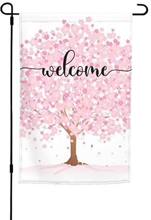 Drapeaux de jardin Fleurs de cerisier roses Drapeau de jardin de qualité supérieure Arbre japonais Feuilles tombantes Peinture à l'aquarelle Drapeau de fête de vacances Décoration de ferme en plein ai