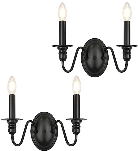 KMaiPem Farmhouse Wall Sconce 2 Pack, Black Wall Sconces Set of Two, Industrial Candle Sconces Wall Lighting, Classic Wall Light Fixtures Indoor for Bedroom Stairs Hallway Living Room Entryway