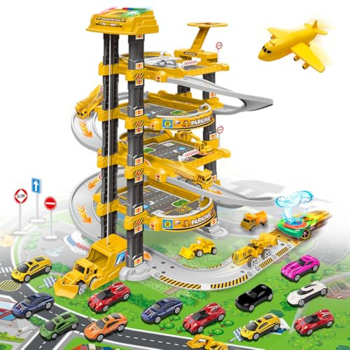 Xwin Sportseries Kids 5 Storey Spiral Parking Garage Race Track With Diecast Cars Helicopter Playsets Preschool Games Birthday Christmas Newyear Toy Age 5+ Year Old