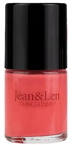 Jean & Len plant-based nail polish Happy Coral (206), schnelltrocknende Textur, hochpigmentierte Formel, pflanzenbasierter & veganer Nagellack, mit breitem Pinsel, ohne Silikone & Parabene, 12 ml
