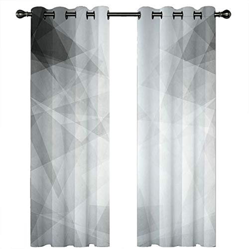 Homxi Küchenvorhang Blickdicht 2er Set,2 x 132W x 183H cm,Lichtdichte Vorhänge Gardinen Grau Geometriemuster Vorhang Ösenringe