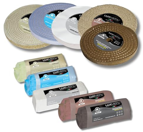 Lux Metal 5 Polierscheibe 250 mm 5 polierpaste 700 g set DIY kit Polierset Schleifpaste Metall, Aluminium, Bank Poliermaschine, Edelstahl, Messing, Kupfer, Holz, Kunststoff, schleifmaschinen messer